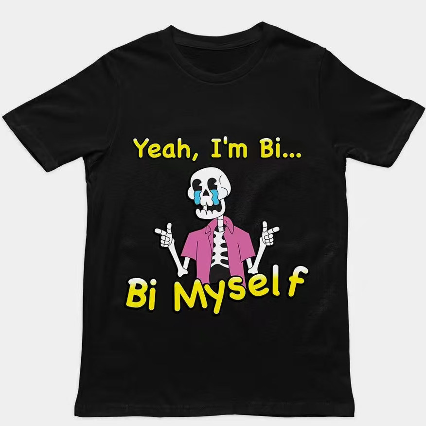 i'm bi myself  funny t-shirt苦中作乐美式趣味搞笑短袖T恤男女