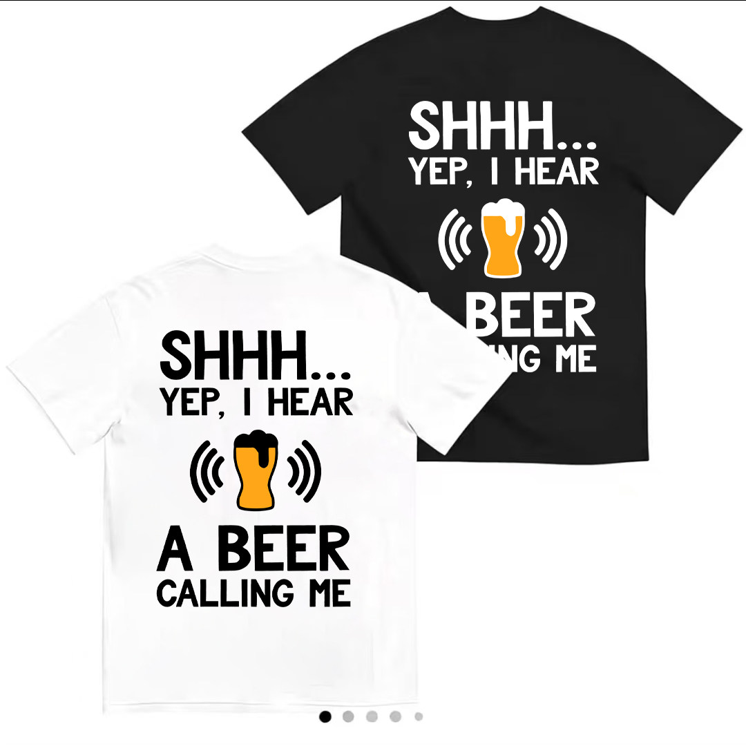 美式啤酒图案短袖男女 A BEER CALLING ME 英文印花宽松情侣 T 恤图片