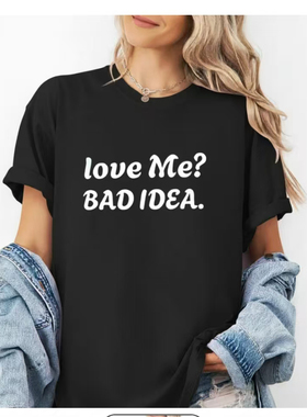 love me bad idea 美式幽默坏想法去爱我休闲短袖T恤男2026夏宽松