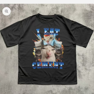 FUNNY CAT MEME SHIRT猫趣味休闲短袖 CEMENT T恤男2026夏 EAT