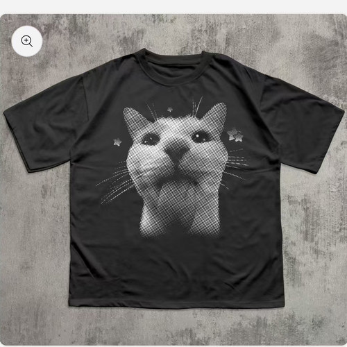 Y2K RETRO FREAKY CAT MEME T-SHIRT猫趣味休闲短袖T恤男2026夏潮