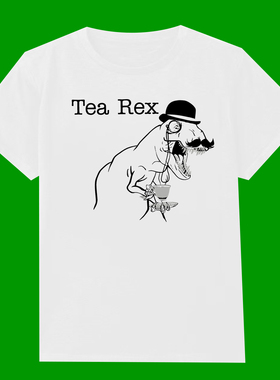 TEA REX FUNNY T-SHIRT恐龙喝茶趣味搞笑短袖T恤男2026夏宽松休闲