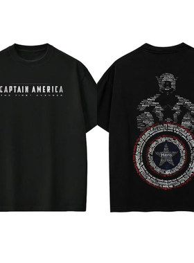 美国队长 Captain America 文字盾牌前后印花短袖 T 恤宽松情侣装
