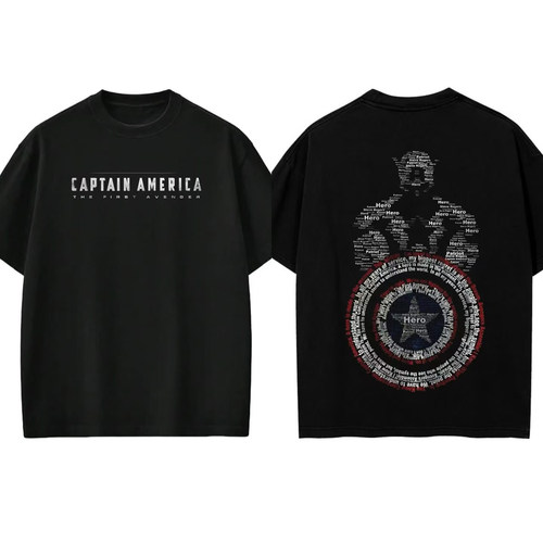 美国队长 Captain America 文字盾牌前后印花短袖 T 恤宽松情侣装