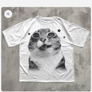 GRAPHIC SHIRT趣味搞笑猫休闲短袖 CAT T恤男2026夏 MEME FUNNY