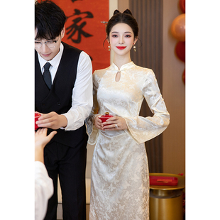 婚娘订新礼服领登证记结婚回门便装 速发新中式 旗袍敬酒服2024新款