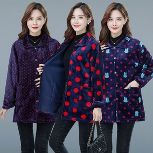 快速发货罩衣2025新款加绒加厚短款冬季法兰绒成人W女长袖妈妈装