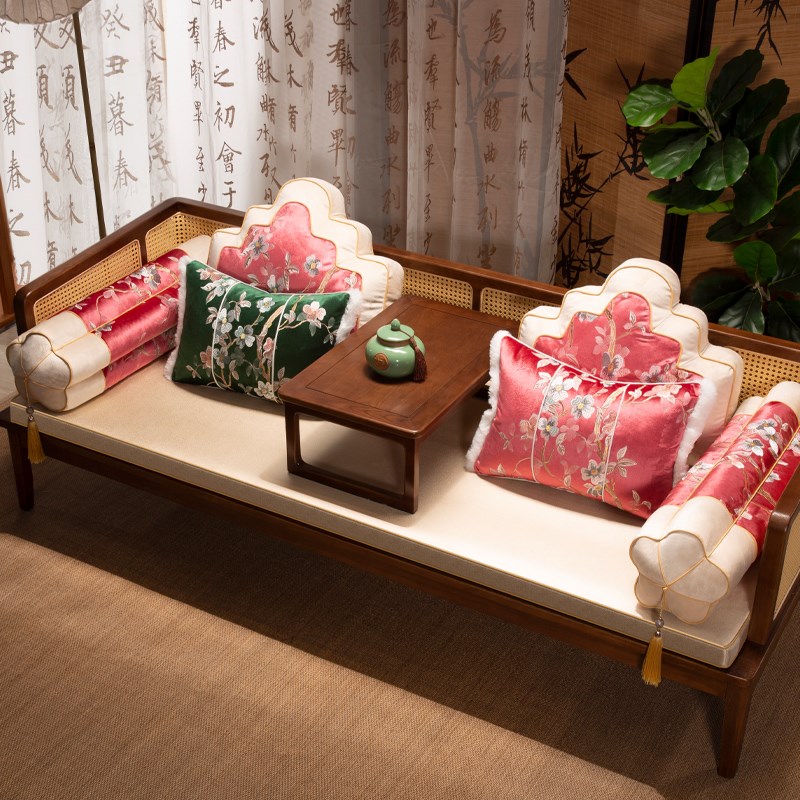 速发红床坐垫式中罗汉木防滑实木沙发榻套罩高级感飘窗垫绒布垫子