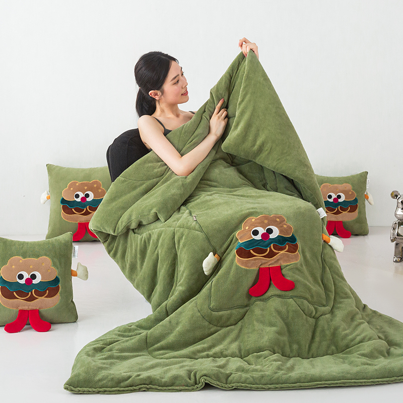 速发牛奶绒 抱枕被子两用2025头款午二枕新毯子睡合一折叠车用靠