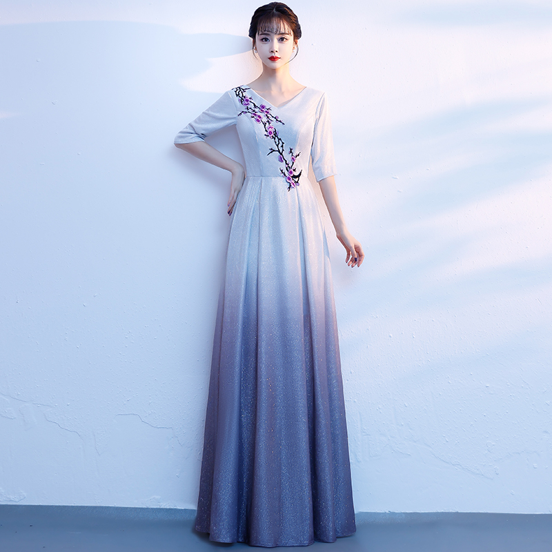 速发大唱赛演出服长裙新款成人合唱团服装表演比合唱红歌礼服裙