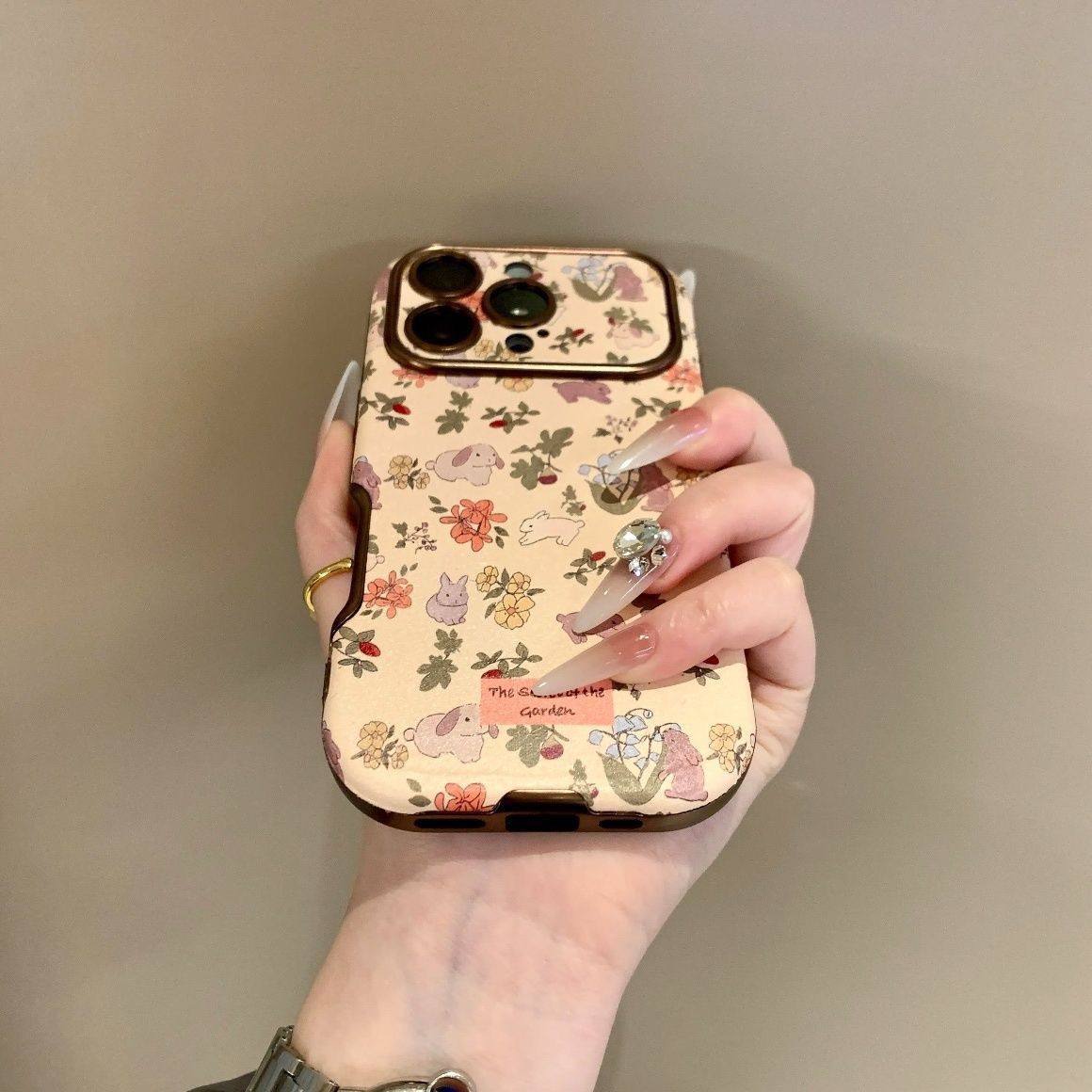 复古皮质花朵兔子苹果16ProMax手机壳iPhone14/15防摔13全包12女,个性定制/设计服务/DIY,手机壳/保护套定制,淘宝优惠券,粉丝福利购,淘宝优惠卷