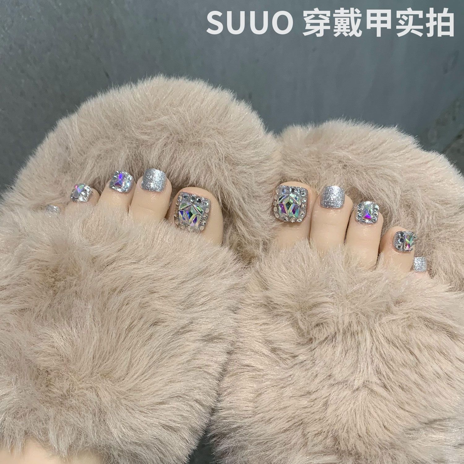 24片爆闪满钻脚指甲美甲成品可拆卸指甲贴高级穿戴甲带钻美脚甲片
