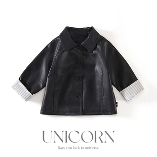 UNICORN女童春秋新款 皮衣外套女宝宽松休闲夹克上衣早秋穿搭 韩版