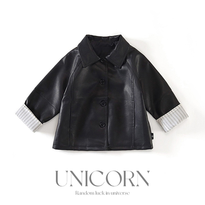 UNICORN女童春秋新款韩版皮衣外套女宝宽松休闲夹克上衣早秋穿搭
