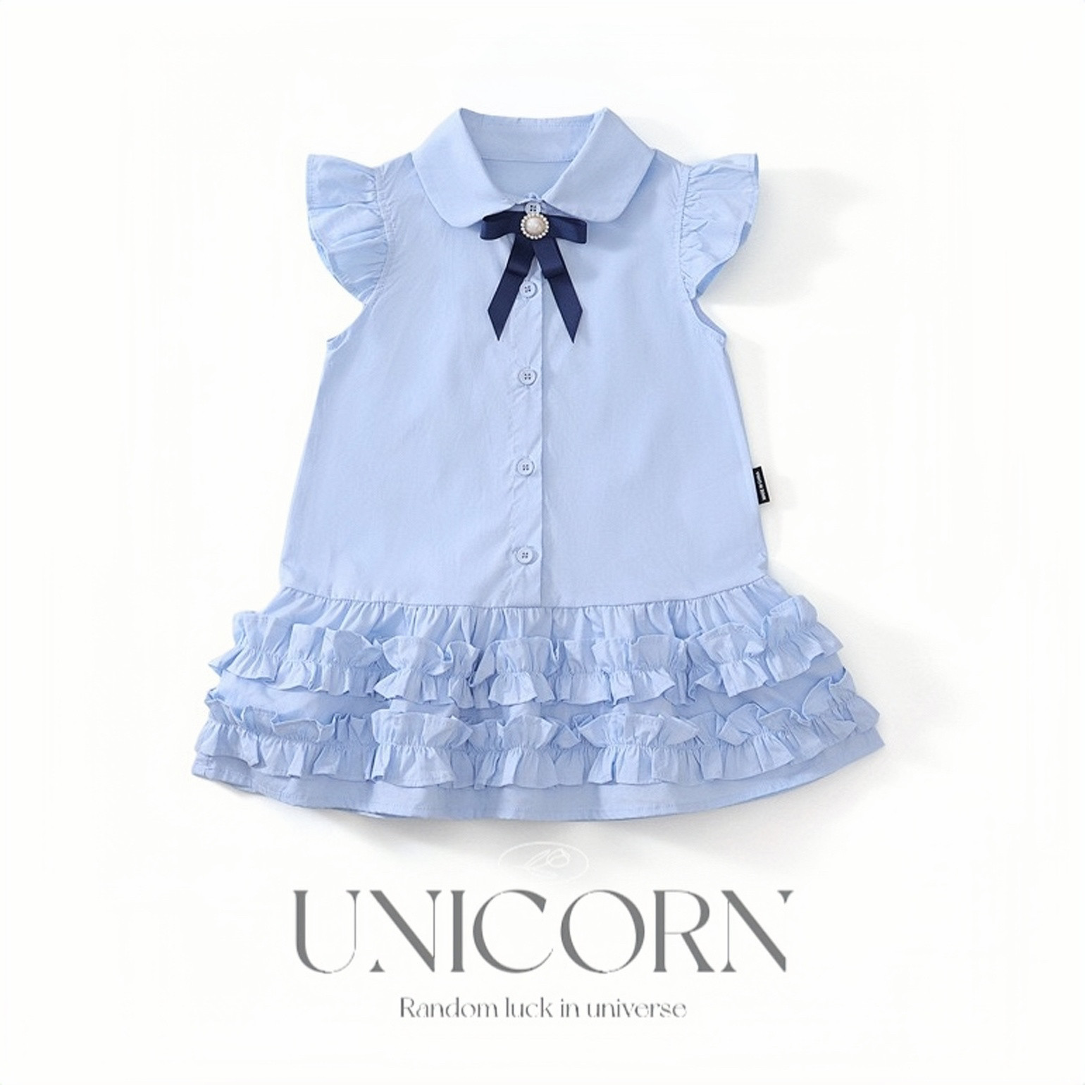 UNICORN女童26年夏季新款棉质学院风连衣裙小飞袖花边衬衫背心裙