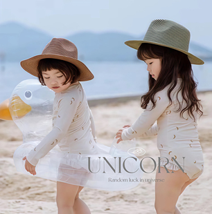 防晒速干 长袖 UNICORN女童连体游泳衣小碎花泳衣夏季 ins风温泉泳装
