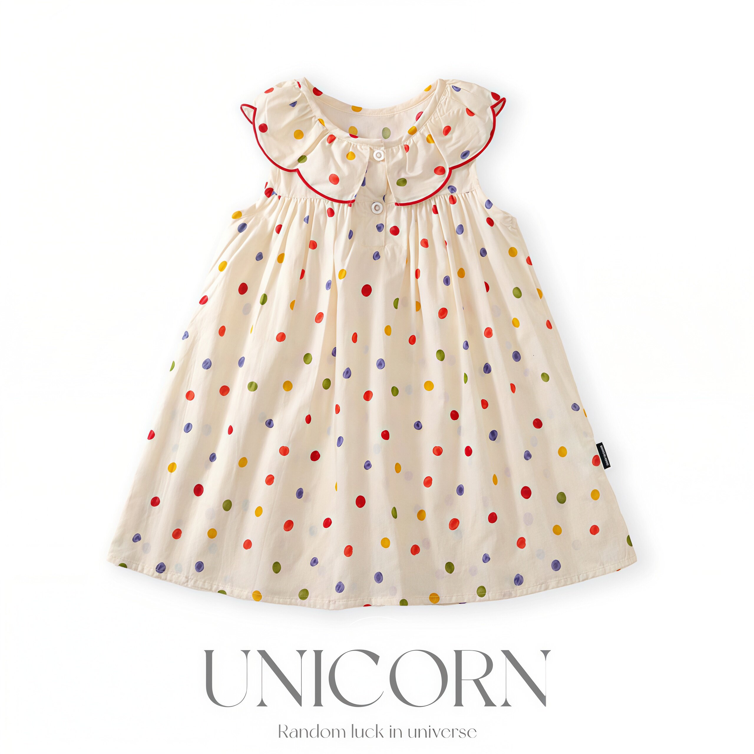 UNICORN女童26夏新款韩版彩色波点无袖背心裙女宝甜美童装连衣裙