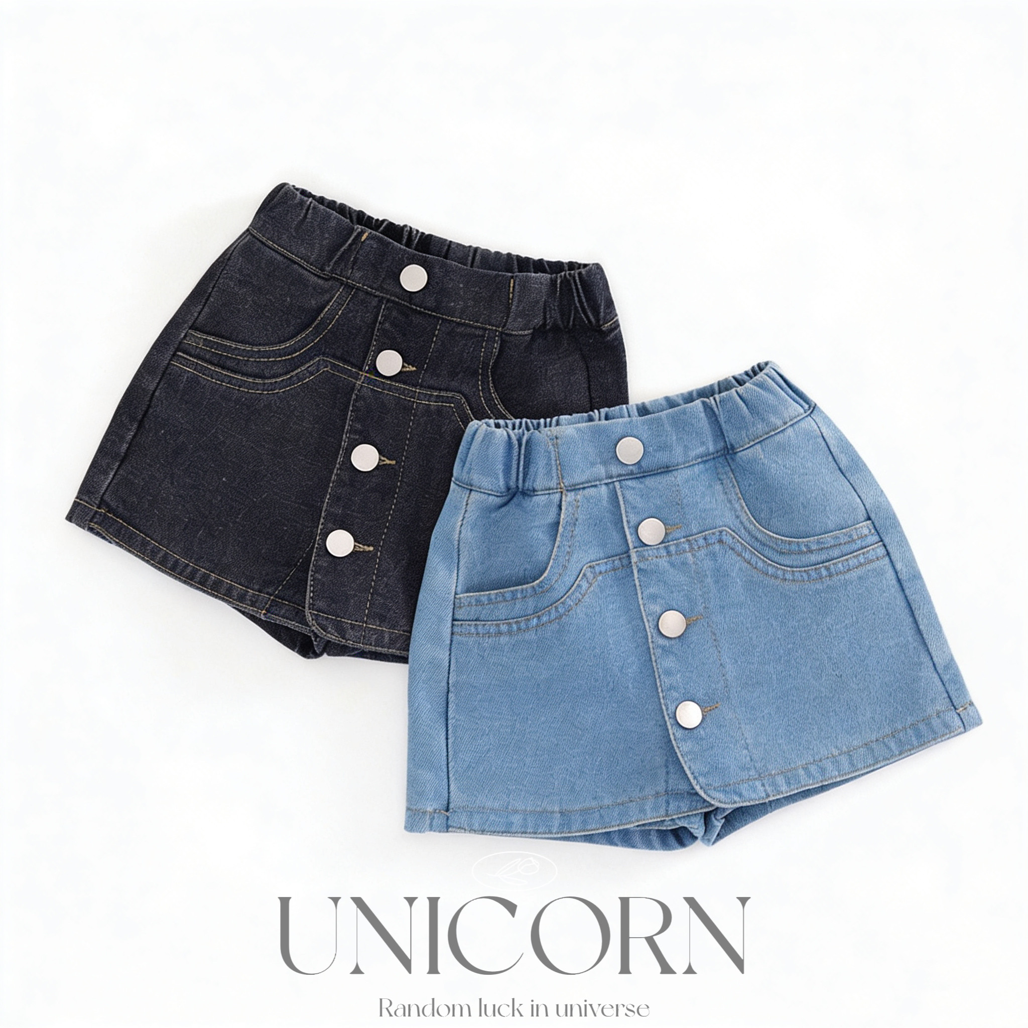 UNICORN女童春夏新款韩版纯色水洗棉牛仔裙裤女宝百搭防走光短裤