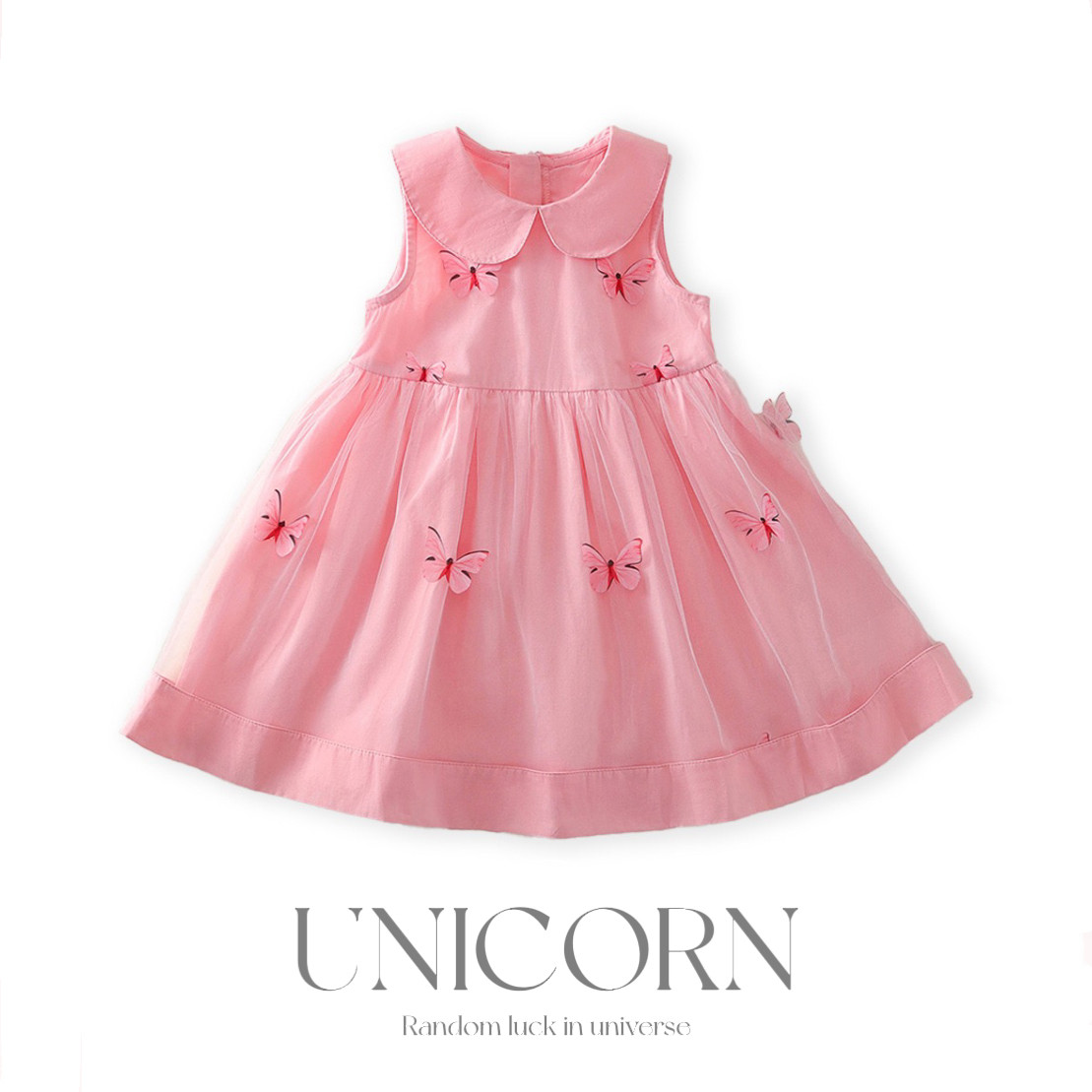 UNICORN女童26夏新款韩版立体蝴蝶粉色背心裙女宝无袖公主连衣裙