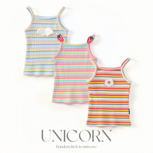 可爱条纹弹力吊带上衣甜美风修身 UNICORN女童2025春夏新款 T恤背心