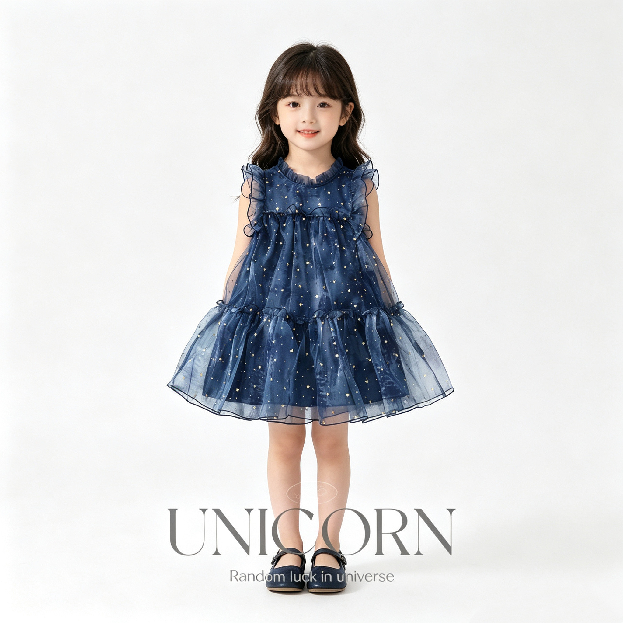 UNICORN女童25年夏季新款繁星网纱裙小飞袖背心连衣裙可爱公主裙