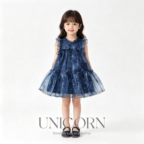 UNICORN女童25年夏季新款繁星网纱裙小飞袖背心连衣裙可爱公主裙