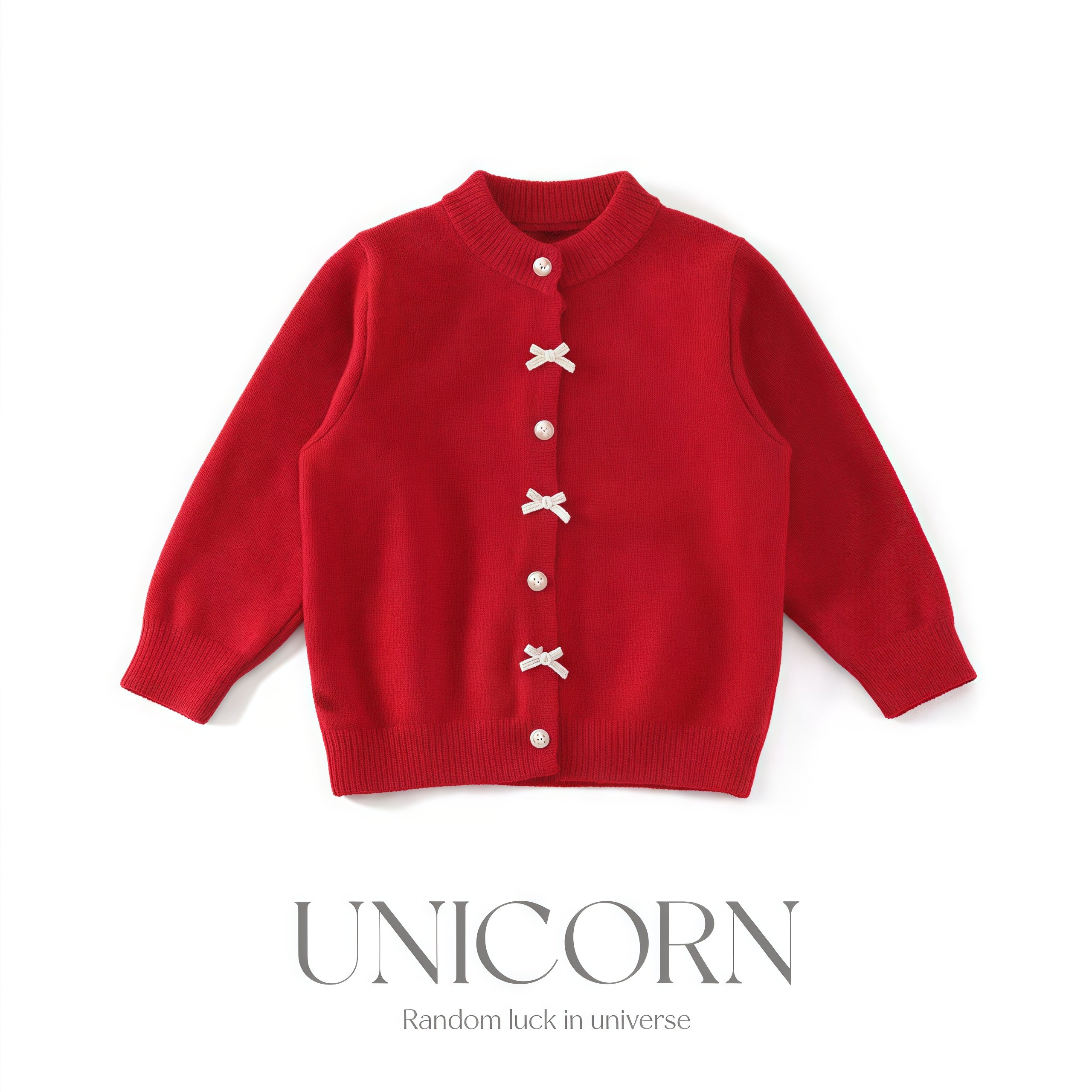 UNICORN女童26秋冬新款韩版蝴蝶结毛衣女宝红色圣诞针织开衫外套