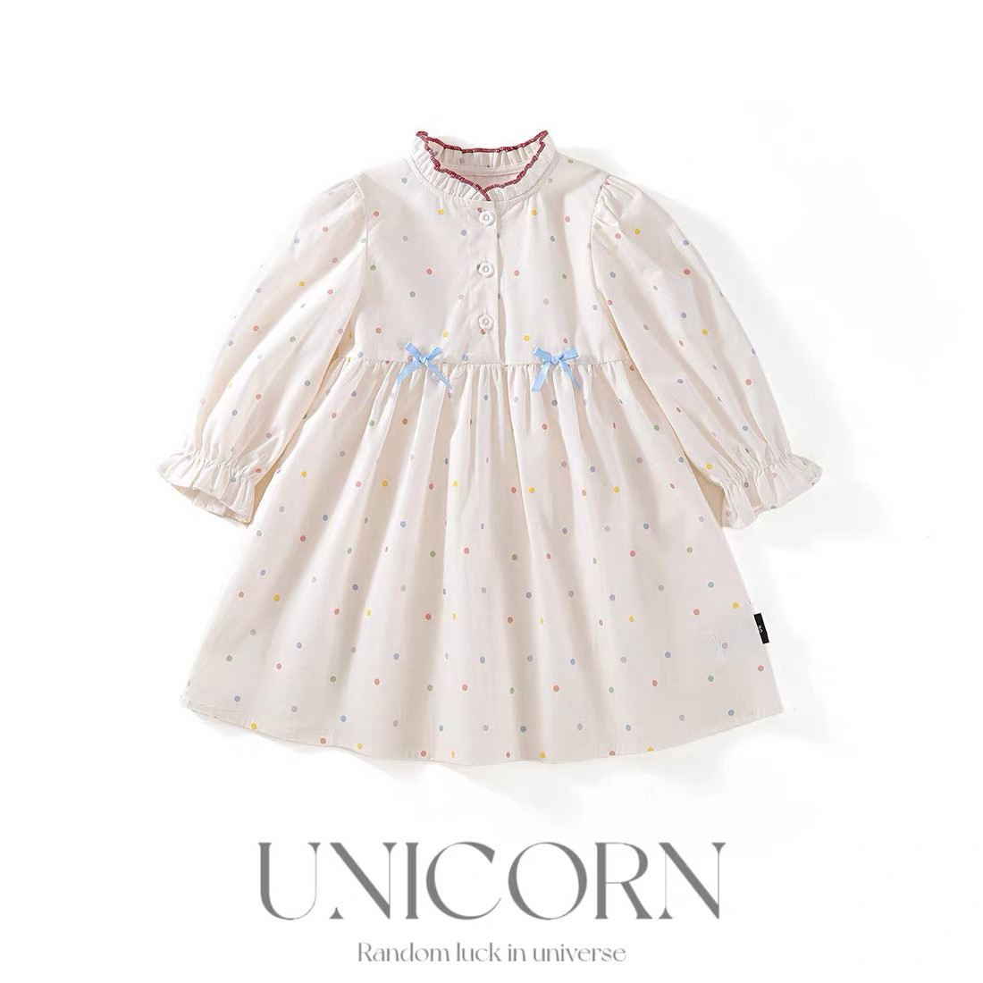 UNICORN女童26年春季新款韩版波点纯棉连衣裙女宝甜美可爱公主裙