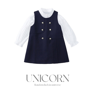 UNICORN女童学院风套装春秋新款韩版公主无袖背心裙衬衫女两件套