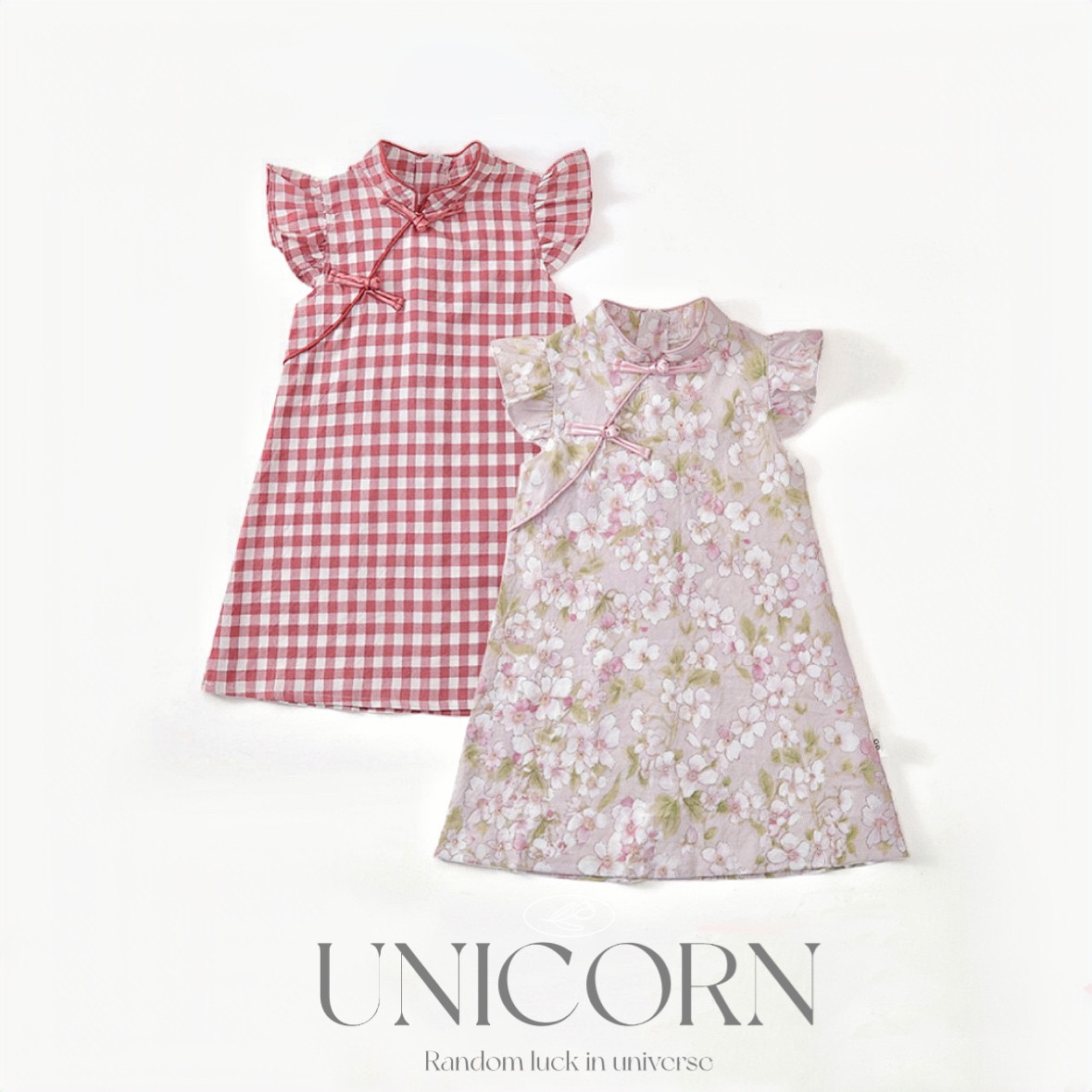 UNICORN女童连衣裙夏季新款中国风旗袍裙女宝中式碎花汉服连衣裙