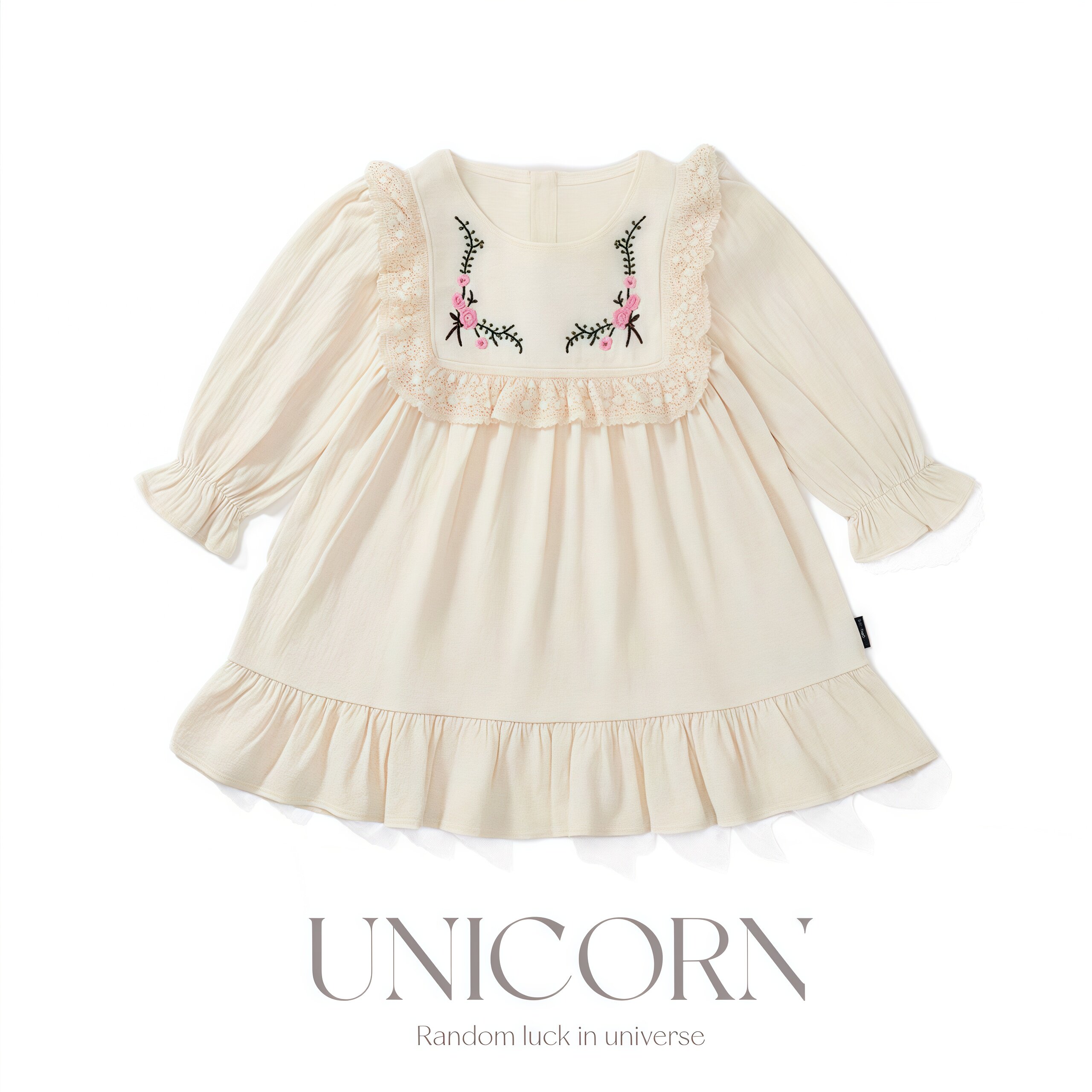 UNICORN女童26春秋新款长袖纯棉连衣裙女宝韩版刺绣好看公主裙子