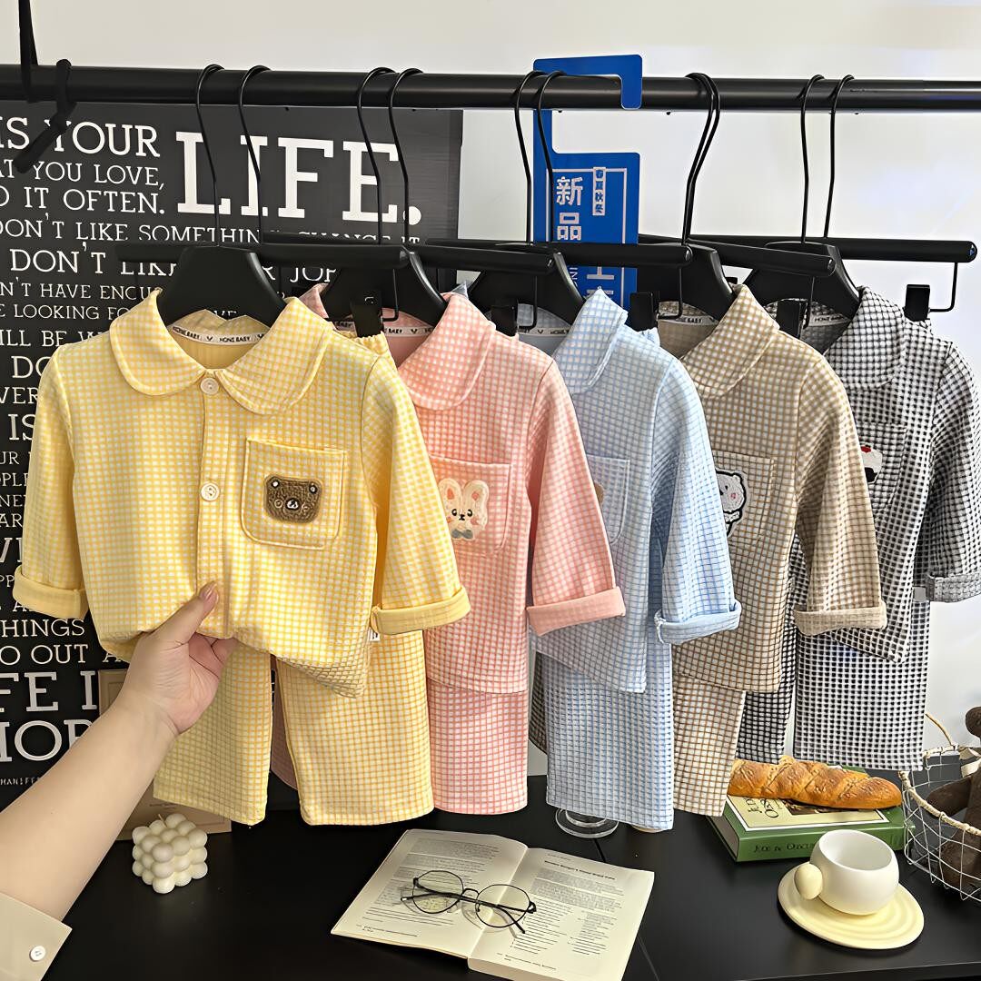 男女童翻领睡衣家居服套装吸汗