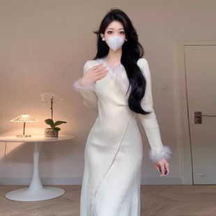 速发法式高级感长袖连衣裙子早2腰24新绝气质款美超好看收0长裙