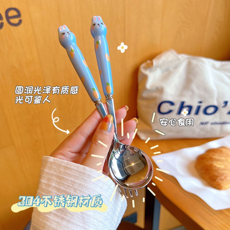 速发子批可爱勺可叉子家用水饭叉儿童吃果04不锈钢调羹小汤勺