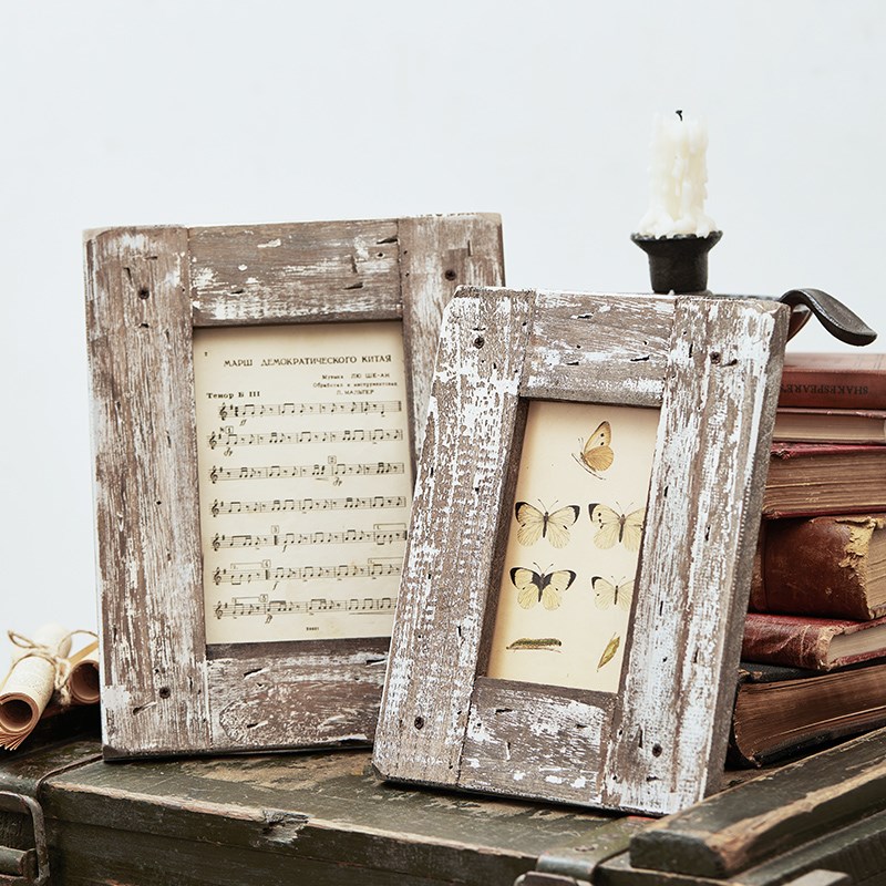 速发美式乡村摆古做旧木质画框壁挂方形相框家居装饰摆件高级感复