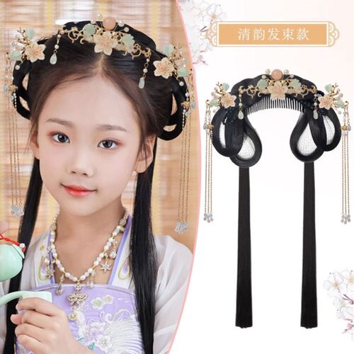 速发儿童服汉假发发箍一体古风发髻童盘假演出日常造型古装发发包
