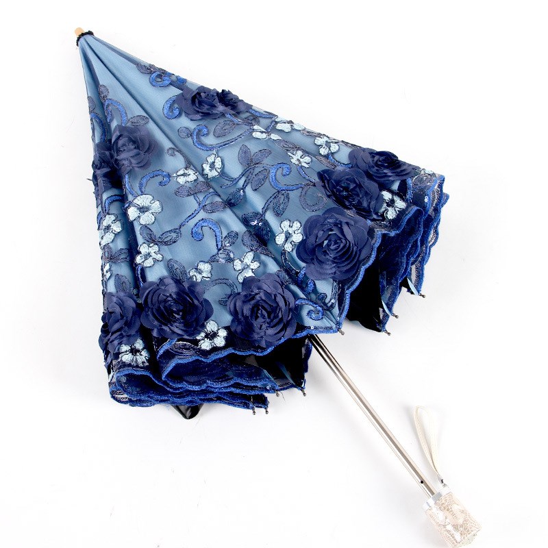 速发二折胶雨伞双层蕾丝伞刺8伞1绣11黑晴防紫外线遮伞太伞