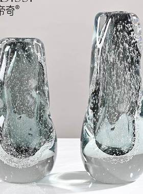 速发轻奢灰色加厚玻璃细口花瓶客茶厅几餐桌插端精致高花瓶