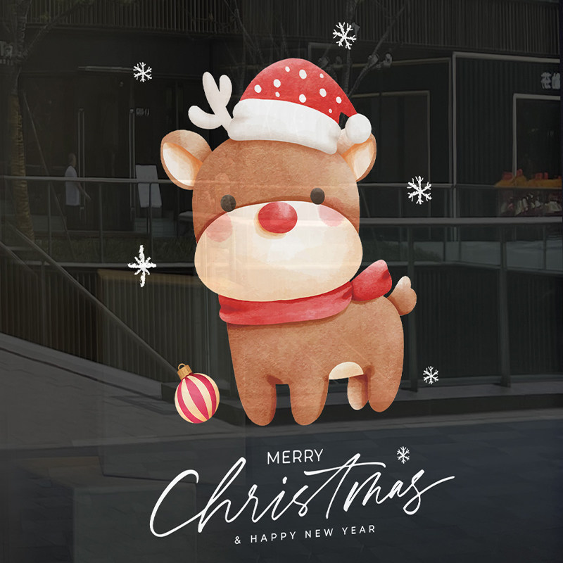 速发圣诞玻璃贴贴圣门节装饰品纸画静电贴场景布置橱窗帖诞贴商场