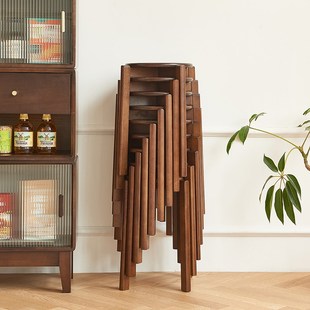 速发实木凳子可叠放家桌小板凳大人结实椅子客厅圆凳妆梳凳备用餐