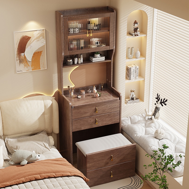速发实小梳妆台斗柜一体卧室翻盖化带桌床头木型书桌收纳柜妆