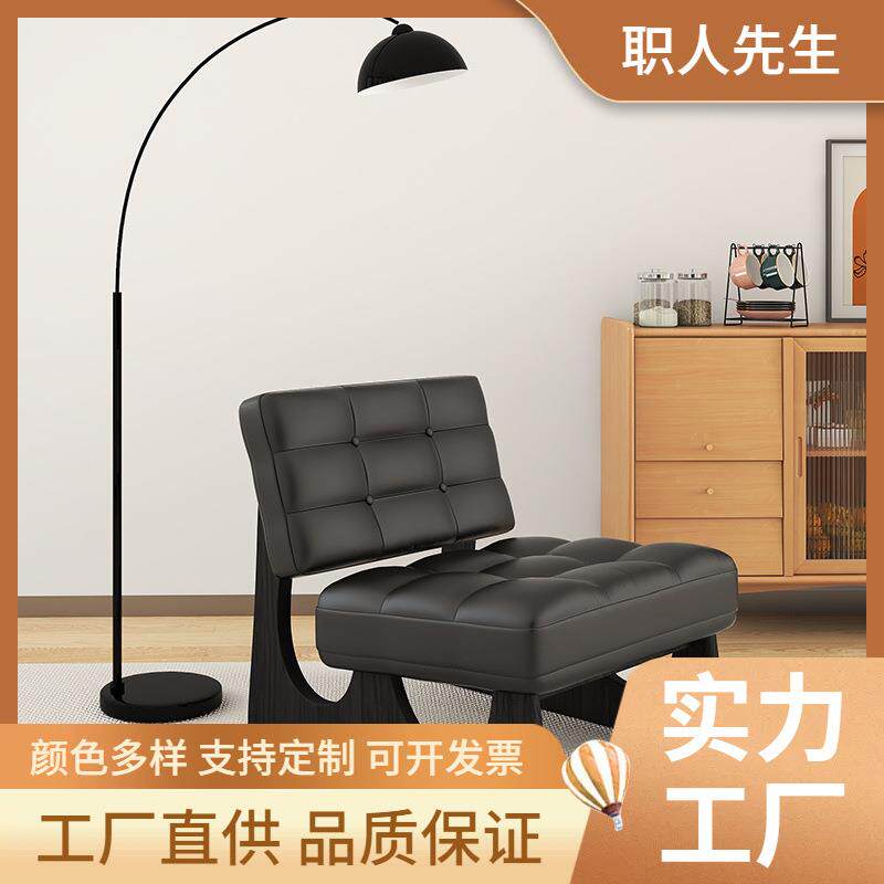 侘寂风复古单人躺椅客厅阳台设计师休闲云朵真皮实木懒人沙发椅