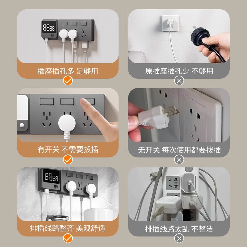 86型扩展式插座一转多原位替换厨房拓展多功能转换器智能欠压插排