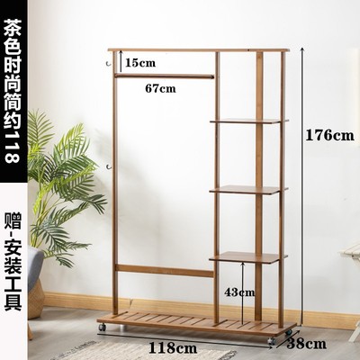 简易门厅柜鞋衣帽架楠竹晾衣架落地家用卧室挂钩换鞋凳衣帽架带抽