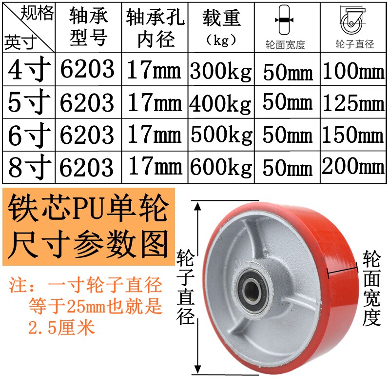 4寸5寸6寸8寸重型轮聚氨酯尼龙平板万向轮工业手推车静音耐磨轮子