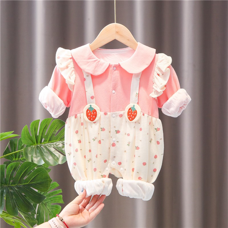 0一3个月婴儿5连体衣服6新生7春秋季1周岁女宝宝纯棉公主外出春装