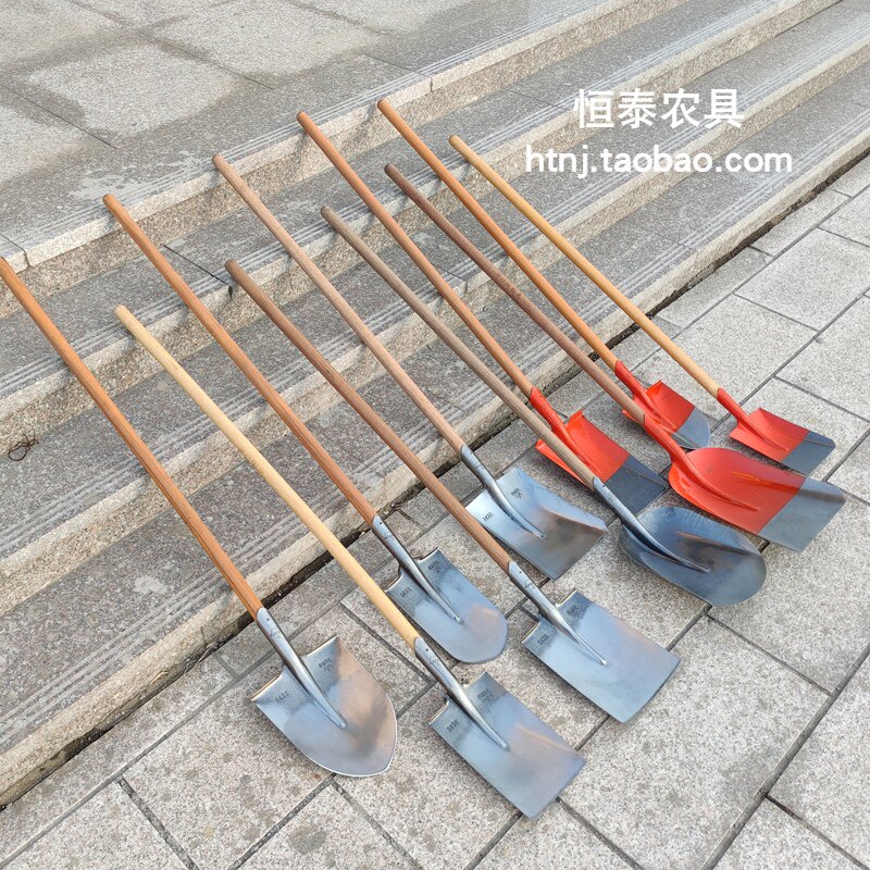 农用铁锹尖锹方锹煤锹平头圆头淬火锰钢铲子小锹头挖土沟木柄铁掀图片