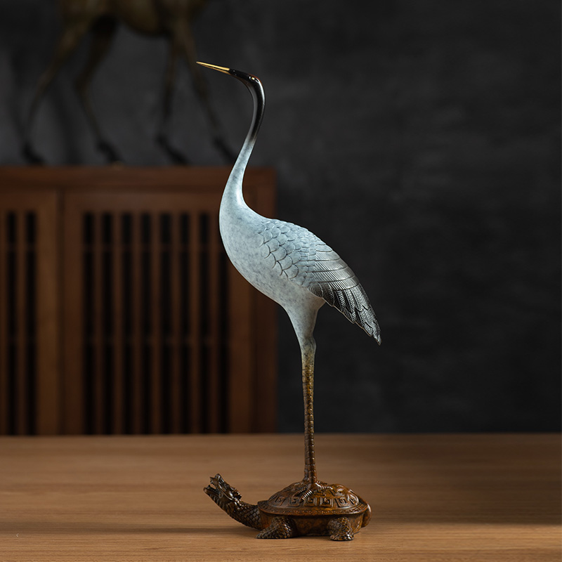 铜仙鹤摆件丹顶鹤一对家居客厅玄关办公室桌面装饰老人生日贺寿礼