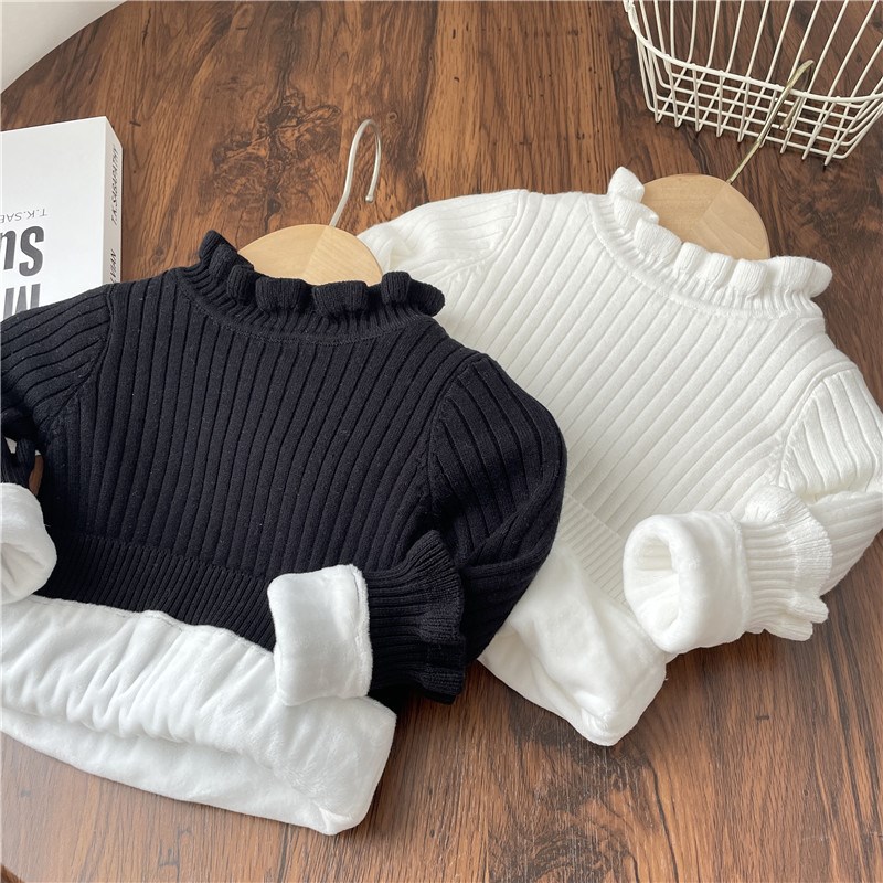 宝宝打底衣冬款木耳边领婴儿毛衣女宝针织衫内搭上衣加厚加绒衣服