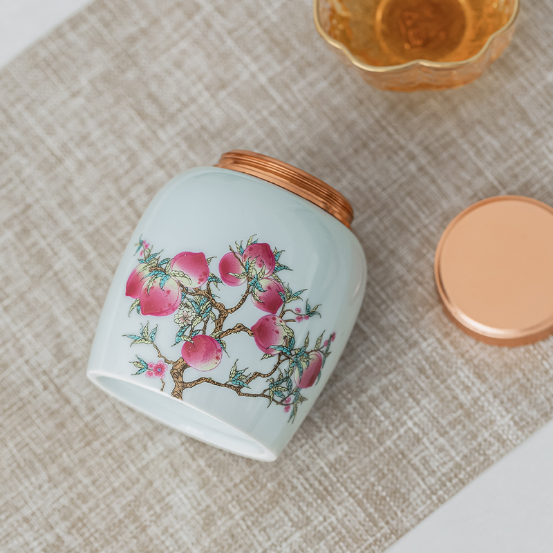 九桃茶叶罐陶瓷密封茶罐小号糖果密封罐普洱红茶绿茶空包装存茶罐
